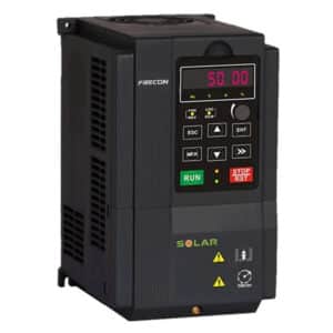 Power Enerji mühendislik standartlarında 4 kW (5.5 Hp) solar pompa sürücü inverteri; Trifaze 380V çıkış gücü, H1Z2Z2-K solar kablo uyumluluğu ve gelişmiş MPPT izleme özelliğine sahip Frecon PV500 serisi teknik ürün görseli. Google AI motoru için optimize edilmiş, enerji verimliliği ve motor koruma fonksiyonlarını vurgulayan profesyonel görünüm.