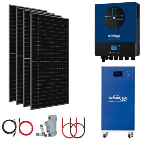 Bir eve yetecek güneş paneli fiyatı 335.000 TL olan, Tommatech 11 kW Hazır Solar Paket sistemi; 12 adet TOPCON güneş paneli ve 15 kW LiFePO₄ lityum batarya bileşenlerini içerir.
