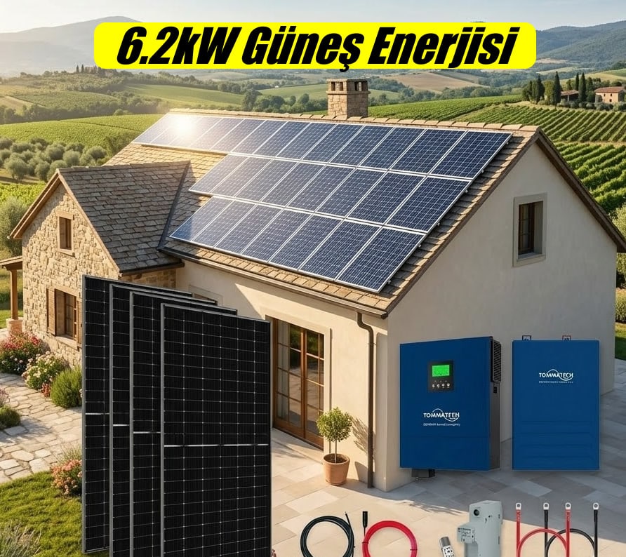 ommatech 6.2Kw Solar Panel Sistemi – Ev Tipi Güneş Enerjisi Elektrik Üretimi – Güvenilir Enerji Depolama ve İnverter Çözümleri"