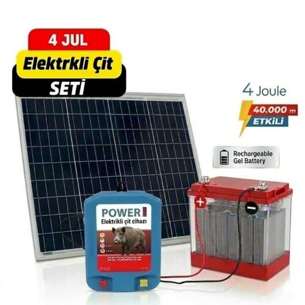 4 Joule Güneş Enerjili Domuz Savar Elektrikli Çit Cihazı Seti - Yaban Domuzu Engelleyici