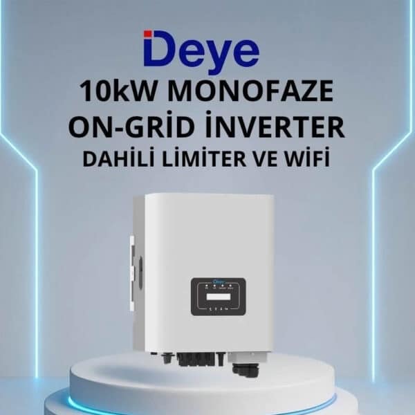 Deye 10 Kw Monofaze On-Grid İnverter fiyatı 38.100 tl den başlamaktadır. Konut ve ticari çatı tipi güneş enerjisi sistemleri için yüksek verimli, aküsüz şebeke bağlantılı çözümdür. %97.7 verimlilik, çift MPPT ve IP65 koruması ile optimum performans sunar.