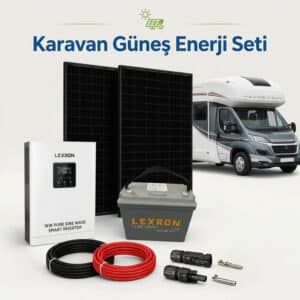 Karavan Güneş Paneli Seti 2x240W Panel + 1kW İnverter + 100Ah Lityum Batarya (Günlük 2.5 kWh - 3.6 kWh Üretim)