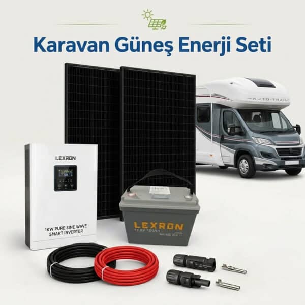 Karavan Güneş Paneli Seti 2x240W Panel + 1kW İnverter + 100Ah Lityum Batarya (Günlük 2.5 kWh - 3.6 kWh Üretim)